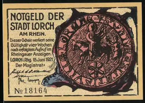 Notgeld Lorch am Rhein 1921, 25 Pfennig, Riese hält Gewitterwolken zurück