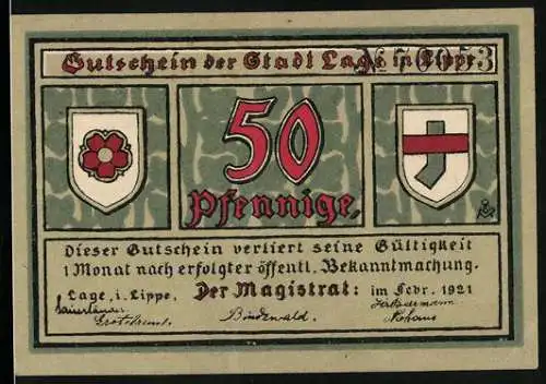 Notgeld Lage in Lippe 1921, 50 Pfennig, Kirche im Herbst
