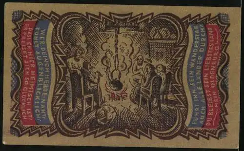 Notgeld Oldenburg 1921, 50 Pfennig, Familie ums offene Feuer