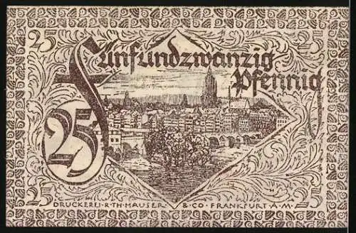 Notgeld Frankfurt a. M. 1919, 25 Pfennig, Ortsansicht mit Kirchturm