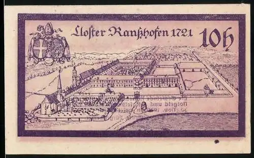 Notgeld Ranshofen 1920, 10 Heller, Das Kloster Ransshofen 1721