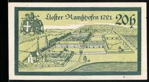 Notgeld Ranshofen 1920, 20 Heller, Das Kloster Ransshofen 1721