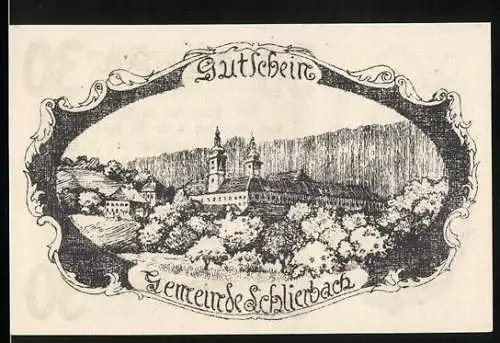 Notgeld Schlierbach 1920, 30 Heller, Blick auf die Stiftsanlage