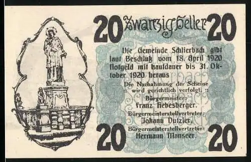 Notgeld Schlierbach 1920, 20 Heller, Blick auf die Stiftsanlage