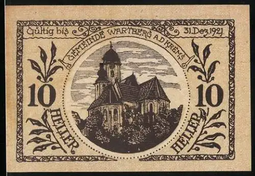 Notgeld Wartberg a.d. Krems 1921, 10 Heller, Partie an der Kirche