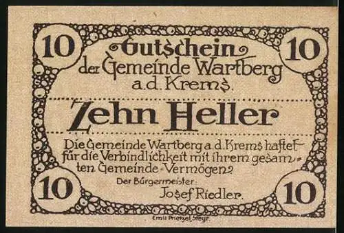 Notgeld Wartberg a.d. Krems 1921, 10 Heller, Partie an der Kirche