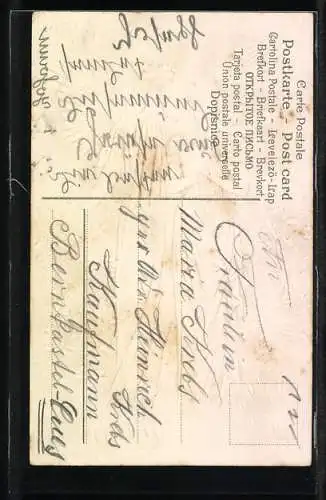 AK Liebe, Engel wacht über eine hübsche junge Frau, die eine weisse Taube in der Hand hält, Um 1900