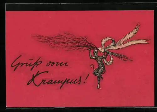 AK Krampus trägt eine riesige Rute