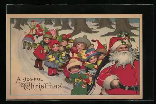 AK Schar von Wichteln mit Geschenken folgen dem Weihnachtsmann