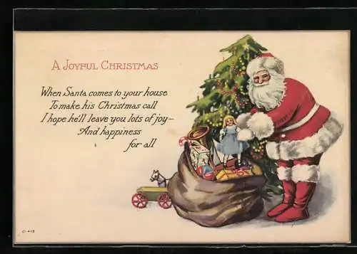 AK Weihnachtsmann verteilt Puppen und weitere Geschenke unter dem Christbaum