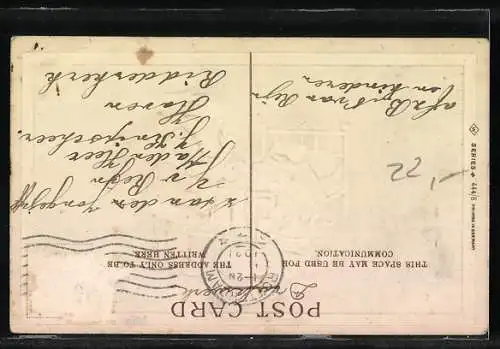 AK Weihnachtsmann befüllt den Strumpf mit Geschenken