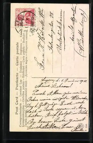 Präge-AK Kleeblätter fallen zu Neujahr vom Himmel