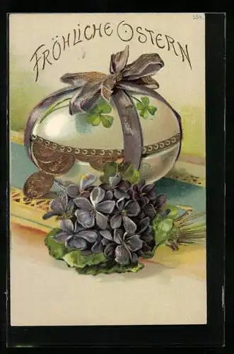 AK Ostern, Ei voller Geldmünzen und Blumen