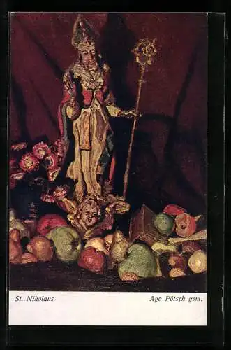 AK Nikolaus-Figur mit Obst