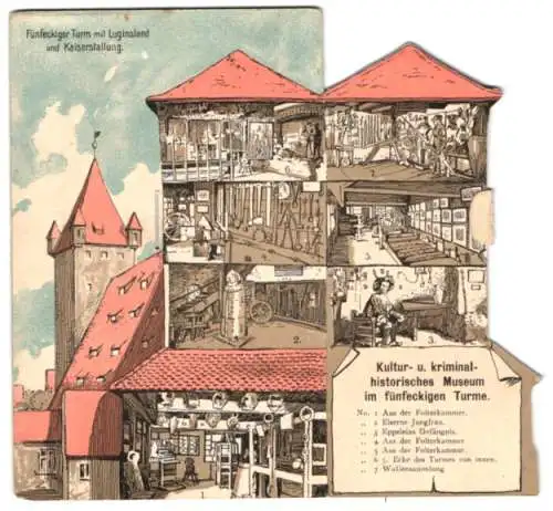 Mechanische-AK Nürnberg, Fünfeckiger Turm mit Luginsland und Kaiserstallung, Kultur- u. Kriminalmuseum