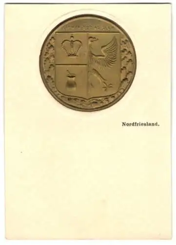 Blech-AK Das Wappen von Nordfriesland als Prägung auf einer Blech-Applikation