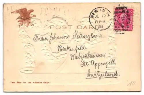 Präge-Airbrush-AK Neujahrskarte, 1907 aus Stechpalmornamenten, mit Eiszapfen