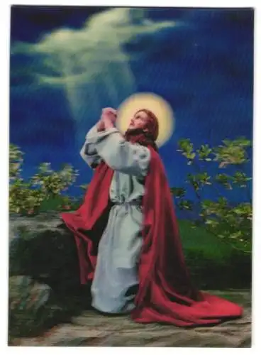 3D-AK Jesus betet auf Knien zu Gott