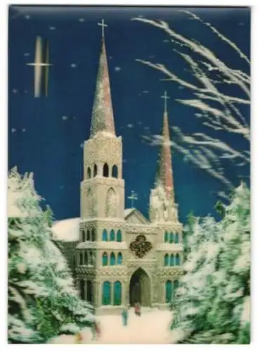 3D-AK Kirche unter dem Sternenhimmel im Winter