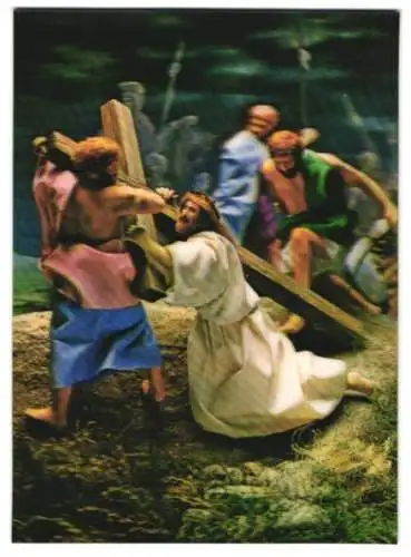 3D-AK Jesus trägt sein Kreuz den Berg hinauf