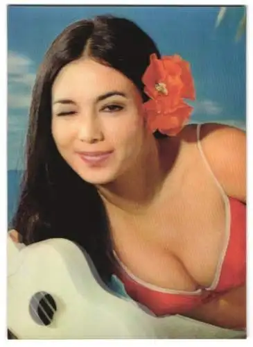 3D-AK Winky Girl, Zwinkerndes Mädchen mit Blume im Haar