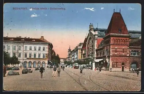 AK Budapest, Vámház körút, Strassenbahnen aif dem Zollamtsring