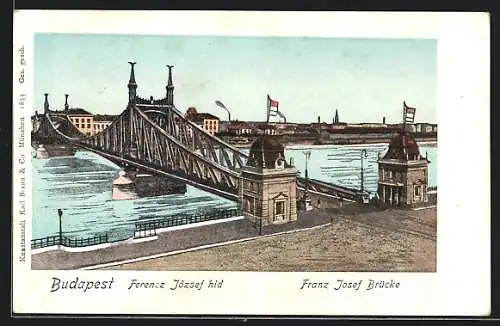 AK Budapest, Blick auf die Franz Josef Brücke