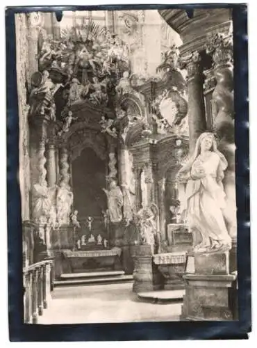 Fotografie W. Apel, Berlin, Ansicht Neuzelle, Kirche mit Statuen & Statuetten verziert