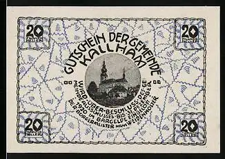 Notgeld Kallham 1920, 20 Heller, Ortspartie mit Kirche