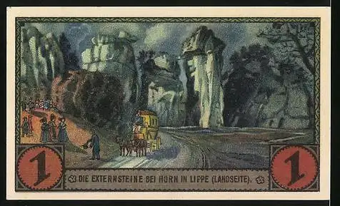 Notgeld Horn in Lippe 1921, 1 Mark, Ortspartie mit Turm