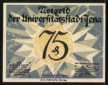 Notgeld Jena 1921, 75 Pfennig, Portrait von Ernst Haeckel, Totenkopf