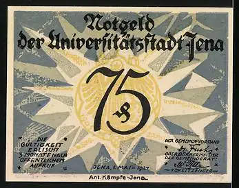 Notgeld Jena 1921, 75 Pfennig, Portrait von Ernst Haeckel, Totenkopf