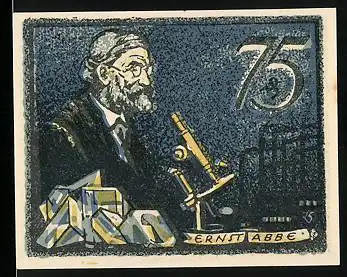 Notgeld Jena 1921, 75 Pfennig, Ernst Abbe mit Mikroskop