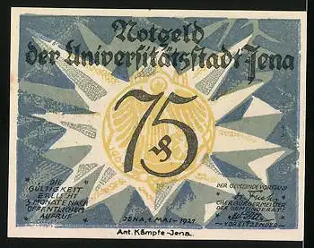 Notgeld Jena 1921, 75 Pfennig, Ernst Abbe mit Mikroskop