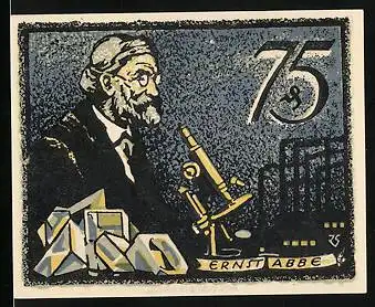 Notgeld Jena 1921, 75 Pfennig, Ernst Abbe mit Mikroskop