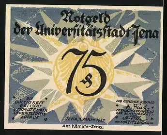 Notgeld Jena 1921, 75 Pfennig, Ernst Abbe mit Mikroskop