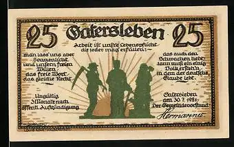 Notgeld Gatersleben 1921, 25 Pfennig, Arbeiter, Schmied und Bauer