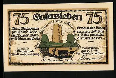 Notgeld Gatersleben 1921, 75 Pfennig, Die Gatersleber Warte