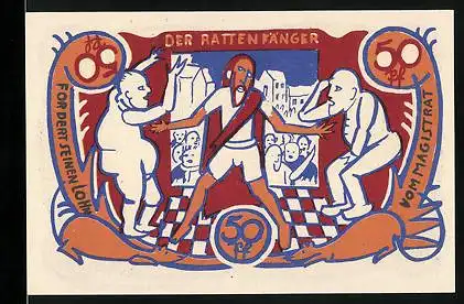 Notgeld Hameln 1922, 50 Pfennig, Der Rattenfänger fordert seinen Lohn