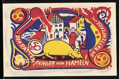 Notgeld Hameln 1922, 50 Pfennig, Der Rattenfänger von Hameln, Die Rattenplage