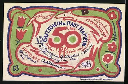 Notgeld Hameln 1922, 50 Pfennig, Der Rattenfänger von Hameln, Die Rattenplage