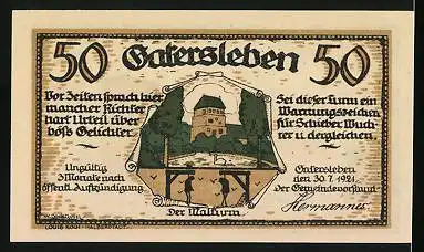 Notgeld Gatersleben 1921, 50 Pfennig, Max und Moritz an der Eisenbahn