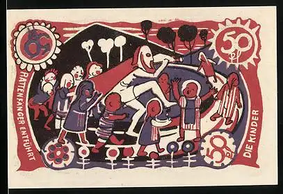 Notgeld Hameln 1922, 50 Pfennig, Rattenfänger entführt die Kinder