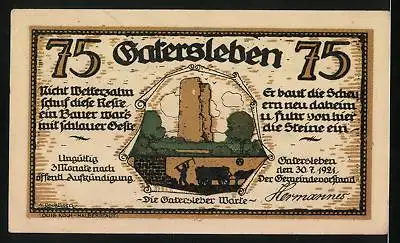 Notgeld Gatersleben 1921, 75 Pfennig, Max und Moritz von Wilhelm Busch