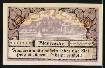 Notgeld Blankenese 1921, 20 Pfennig, Uferpartie mit Dampfer