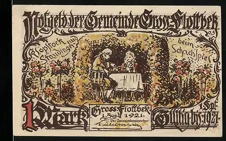 Notgeld Gross-Flottbek 1921, 1 Mark, Paar sitzt am Gartentisch