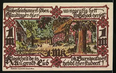 Notgeld Gross-Flottbek 1921, 1 Mark, Paar sitzt am Gartentisch