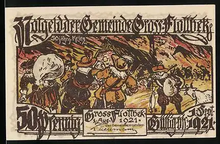 Notgeld Gross-Flottbek 1921, 50 Pfennig, Bürger im 30 jährigen Krieg