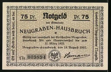 Notgeld Neugraben-Hausbruch 1921, 75 Pfennig, Männer mit Sarg am Gasthaus