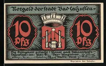 Notgeld Bad Salzuflen 1921, 10 Pfennig, Leopold-Sprudel, Stadtwappen
